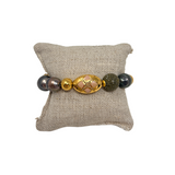 The Woods Tahitian Pearl & African bead bracelet with Brass oval charm (trunk show)