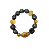 The Woods Tahitian Pearl & African bead bracelet with Brass oval charm (trunk show)