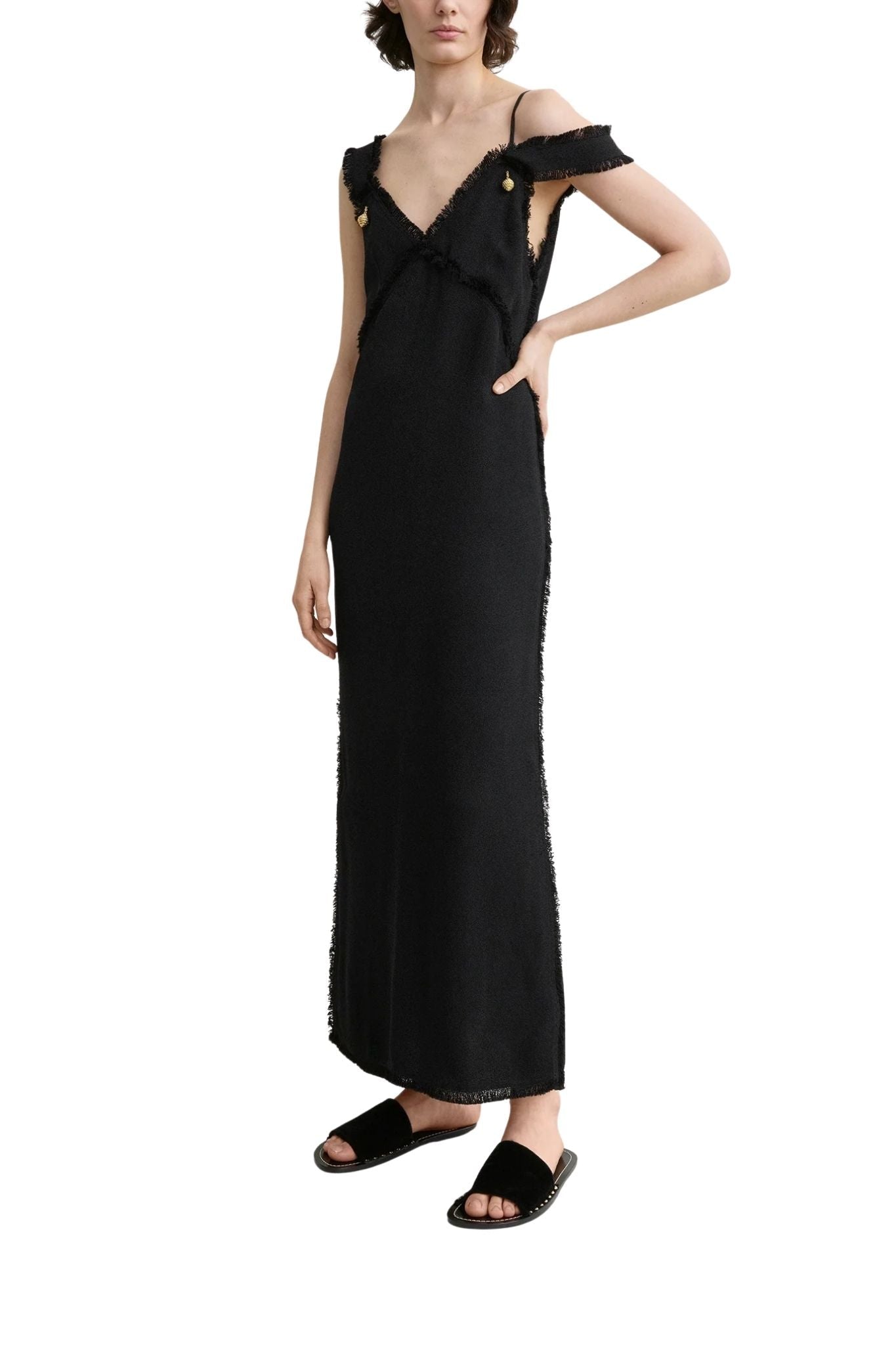 TOTEME - V-neck raw slip dress Black - 36
