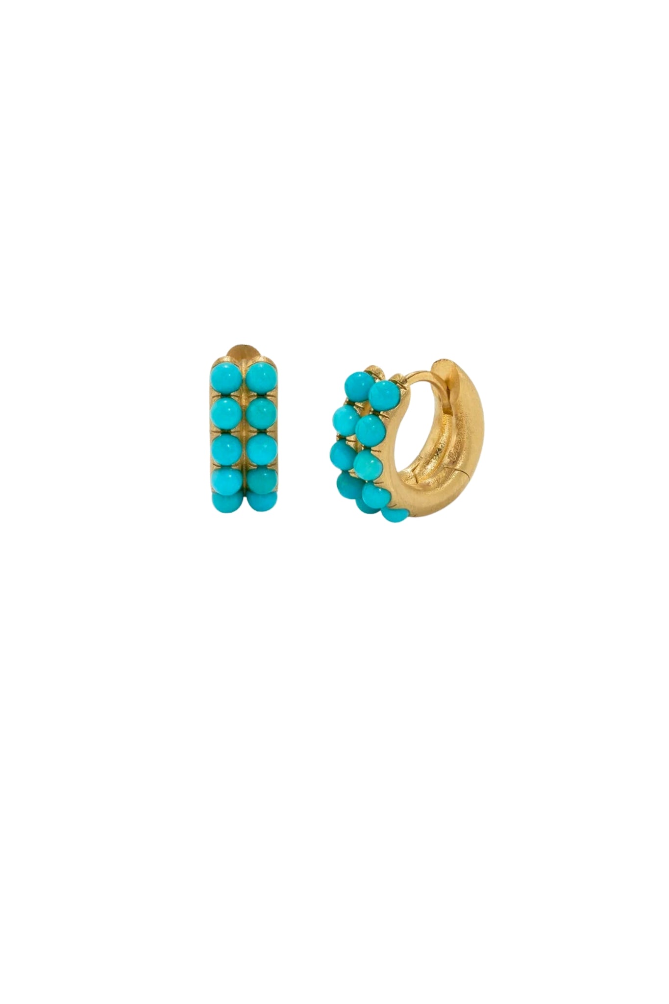 Irene Neuwirth 18k Yellow Gold 8mm Huggies set with Double Row of 2mm Turquoise