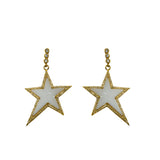 The Woods TS White Agate and Diamond Pave Star Brass Drop Earrings