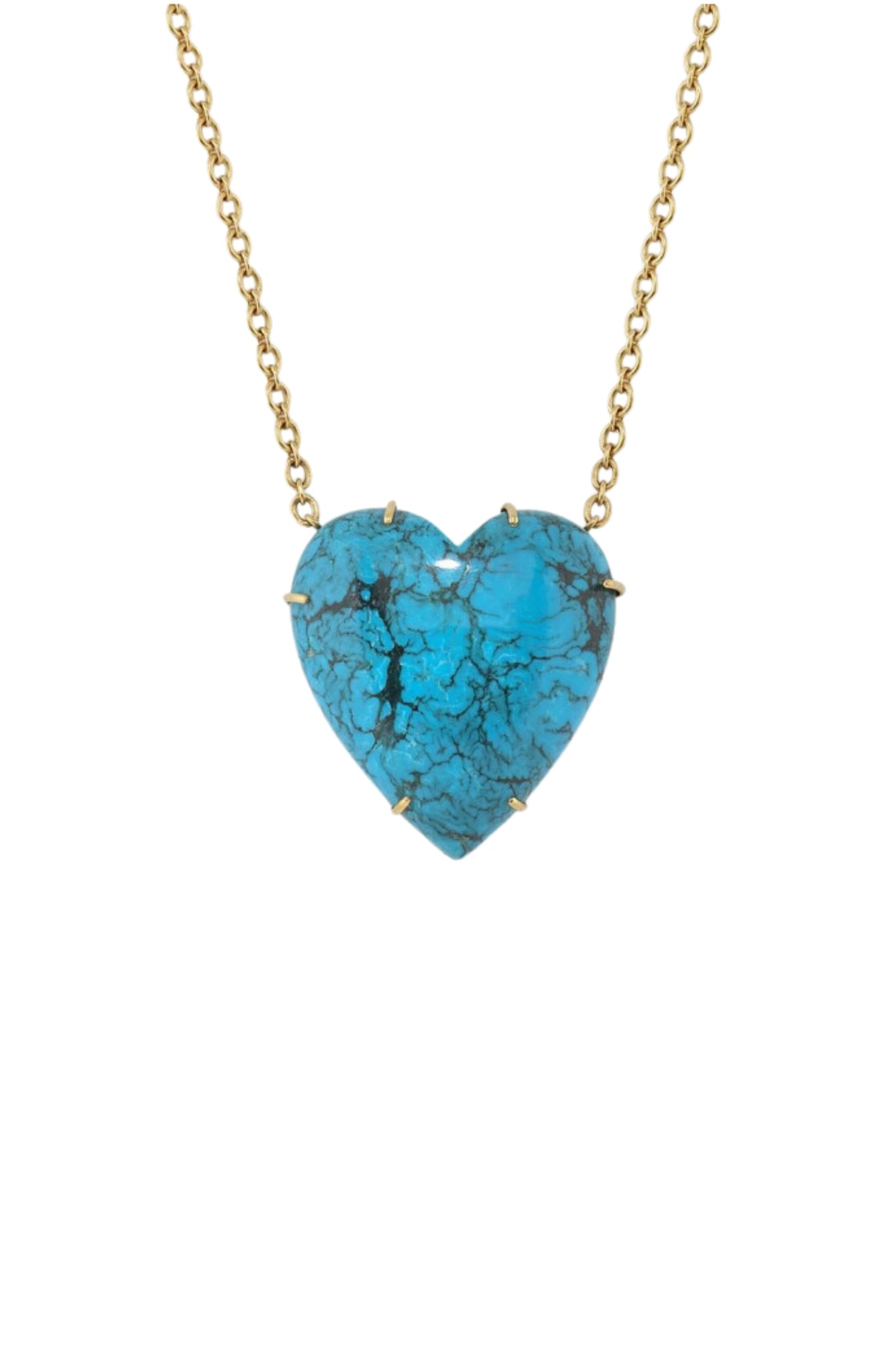 Irene Neuwirth Love One of a Kind 17" Heart Carved Turquoise and 18k Yellow Gold