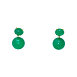 Irene Neuwirth Gumball 18k Yellow Gold Post Earring set with 11x9 Chrysoprase Oval Cabochons and 16mm Chrysoprase Spheres