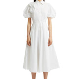 Erdem Short Sleeve Midi Shirt Dress w/ Rosette