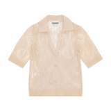 Ganni Thin Cotton Lace Short Sleeve Polo
