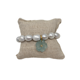 The Woods Freshwater Pearl beaded bracelet with blue flower charm (trunk show)