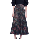 Lela Rose Floral Denim Trumpet Skirt