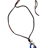 V498B The Woods Denim Lapis Stone with Bee Charm on Blue Leather Necklace