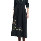 Lela Rose Floral Thread Embroidered Cotton Poplin Skirt
