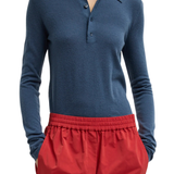 Tibi Skinlike Mercerized Wool Soft Sheer Polo