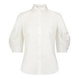 Lela Rose Cotton Poplin Shirred Sleeve Shirt