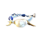 Joie DiGiovanni Blue Sky Angel Baroque Pearl Lapis Gold Rocker Silk Bracelet