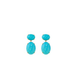 Irene Neuwirth Classic 18k Yellow Gold Post Earrings set with 13x10 and 20x15 Kingman Turquoise Cabochons