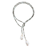 Joie DiGiovanni Classic Baroque Pearl Lariat: Aquamarine and Pyrite Ombre Classic Gemstone Lariat