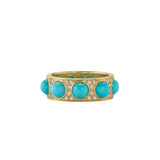 Irene Neuwirth 18k Yellow Gold Ring set with 5mm Kingman Turquoise and Diamonds (0.54 cts)