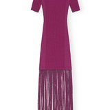 Ganni Melange Knit Fringe Short Sleeve Mini Dress