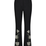 Lela Rose Tulip Crystal Embroidered Stretch Cotton Pant