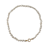 V500B The Woods Short White Pearl Necklace with 14k Gold Clasp