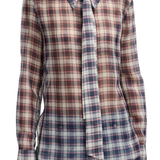 Tibi Silk Cotton Plaid Blouse with Removable Tie