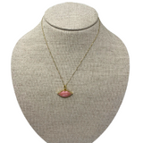 V47 The Woods Pink Lips Pendant with Diamond Pave on a 14k Yellow Gold Chain
