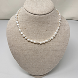 V500B The Woods Short White Pearl Necklace with 14k Gold Clasp