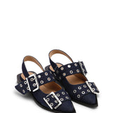 Ganni Feminine Buckle Ballerina Denim