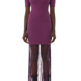 Ganni Melange Knit Fringe Short Sleeve Mini Dress