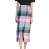 Lela Rose Plaid Linen Asymmetrical Skirt
