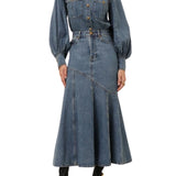 Zimmermann Illustration Denim Midi Skirt