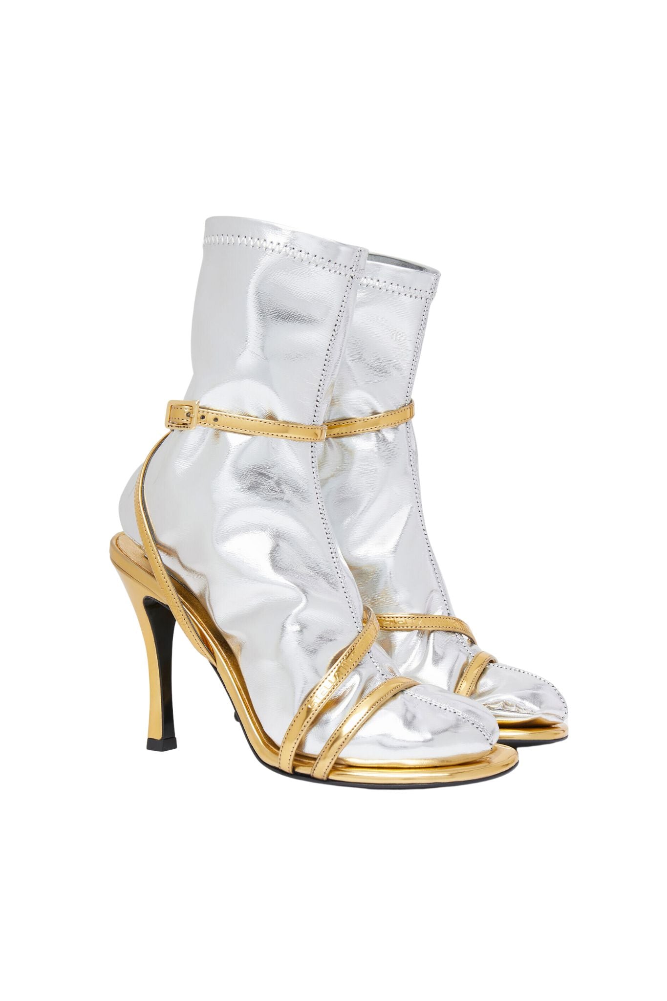 Stella McCartney Stella 100 Stretch Metal Double-Chromatic Sock-Effect Heeled Boots