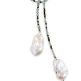 Joie DiGiovanni Classic Baroque Pearl Lariat: Aquamarine and Pyrite Ombre Classic Gemstone Lariat