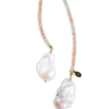 Joie DiGiovanni Classic Baroque Pearl Lariat: Aquamarine and Pink Opal Ombre Gemstone Lariat with Diamond Accents