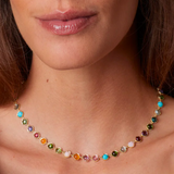 Irene Neuwirth Classic 18k Yellow Gold 16" Necklace set with 5mm Rose Cut and Cabochon Green Tourline, Pink Opal, Carnelian, Amethyst, Tanzanite, Indicolite, Pink Tourmaline, Turquoise and Aquamarine