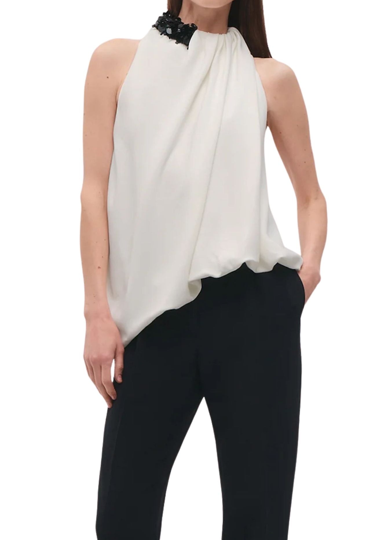 Brandon Maxwell Haze Top w/ Embroidered Details