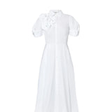 Erdem Short Sleeve Midi Shirt Dress w/ Rosette