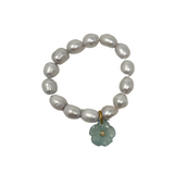 The Woods Freshwater Pearl beaded bracelet with blue flower charm (trunk show)