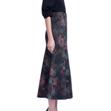 Lela Rose Floral Denim Trumpet Skirt