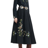 Lela Rose Floral Thread Embroidered Cotton Poplin Skirt