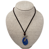 V498B The Woods Denim Lapis Stone with Bee Charm on Blue Leather Necklace