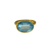 Marie Helene de Taillac 22k Yellow Gold Milky Aquamarine Princess Ring Size 6
