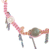 Joie DiGiovanni Gemstone Single Strand Necklace- Cotton Candy Barbie Dream Sky Pearl Labradorite & Rose Gold Lucky Charm Silk Rocker Choker