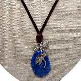 V498B The Woods Denim Lapis Stone with Bee Charm on Blue Leather Necklace