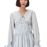 Ganni Stripe Cotton Mini Wrap Dress