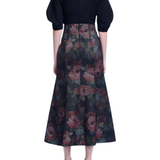 Lela Rose Floral Denim Trumpet Skirt