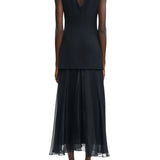 Lela Rose 3D Peony Embroidered Faille V-neck Dress