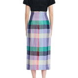 Lela Rose Plaid Linen Asymmetrical Skirt