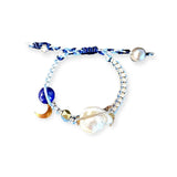 Joie DiGiovanni Blue Sky Angel Baroque Pearl Lapis Gold Rocker Silk Bracelet