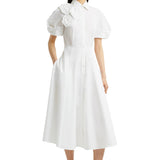 Erdem Short Sleeve Midi Shirt Dress w/ Rosette