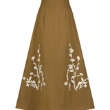 Lela Rose Leather Floral Embroidered Rustic Stretch Skirt