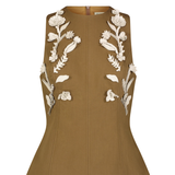Lela Rose Leather Floral Embroidered Rustic Stretch Top